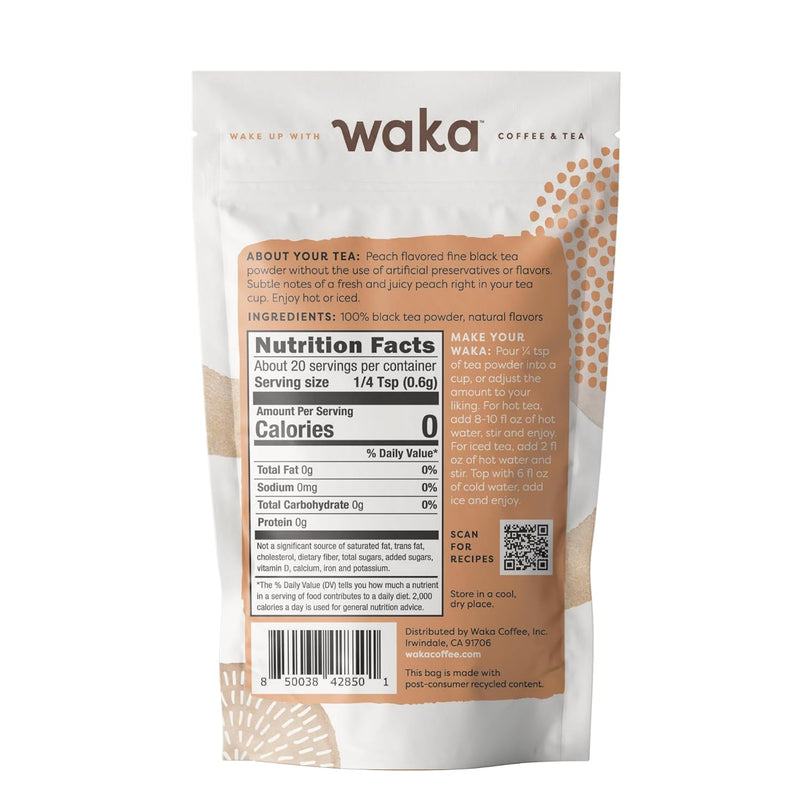 Waka Unsweetened Peach Flavored Instant Black Tea 20 count